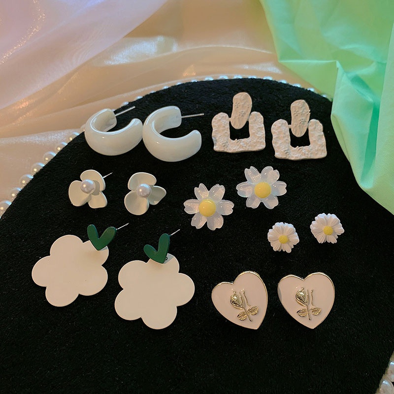 Bông Tai Mạ Bạc 925 Hình Hoa Đính Đá Đơn Giản Phong Cách Hàn Quốc