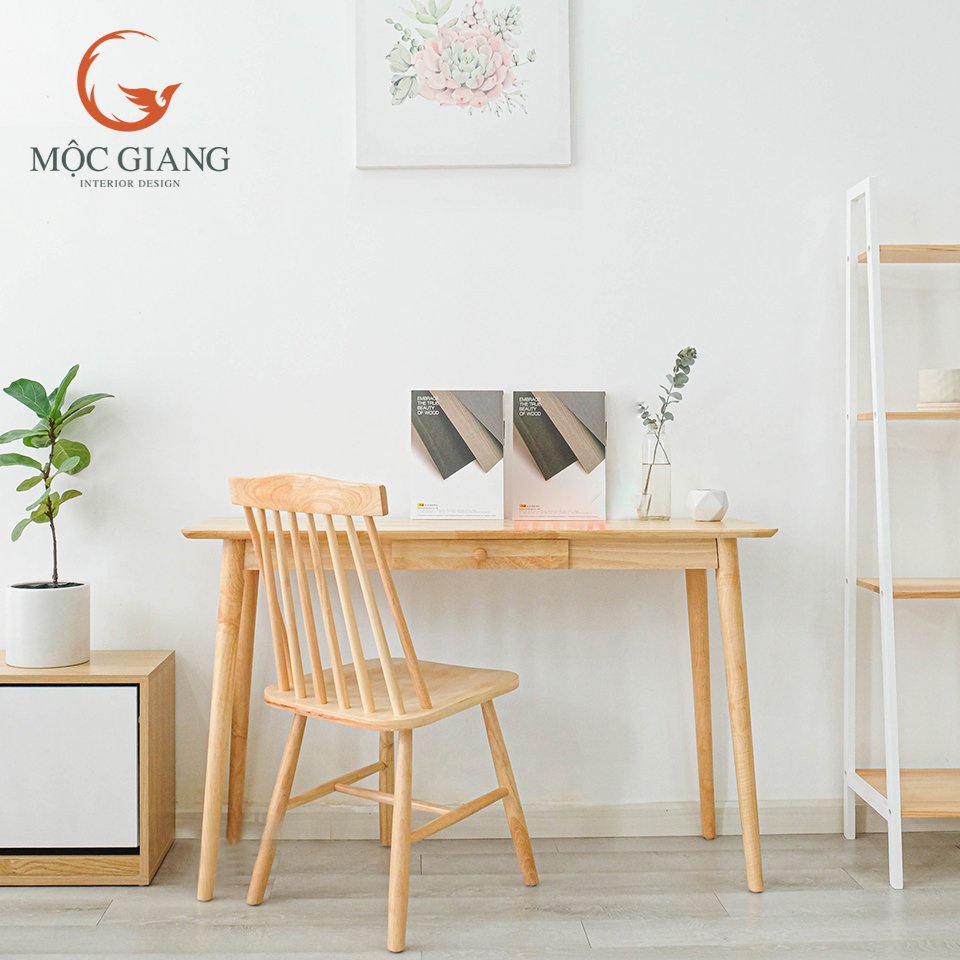 Bàn Làm Việc Gỗ Tự Nhiên Cao Cấp - Chân Tròn 1 Ngăn Kéo