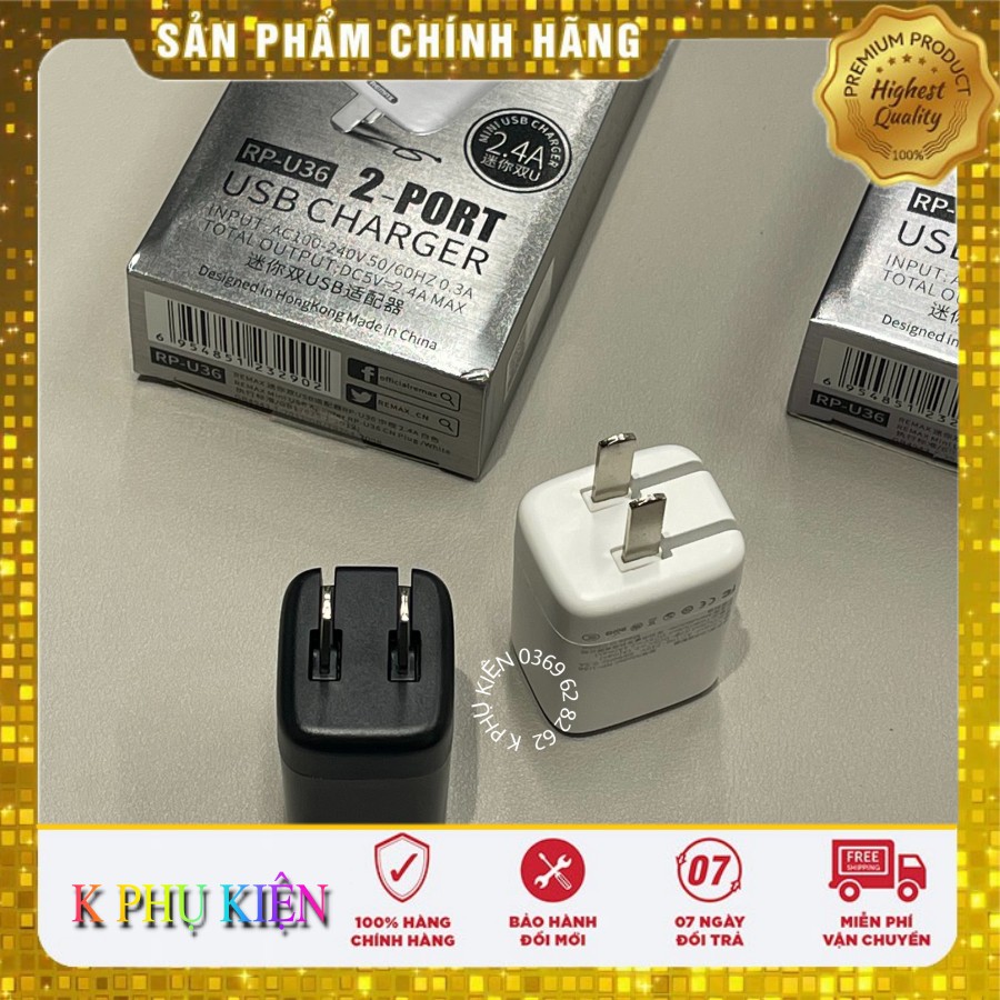 Củ sạc nhanh 20W 2 cổng USB Remax RP-U36