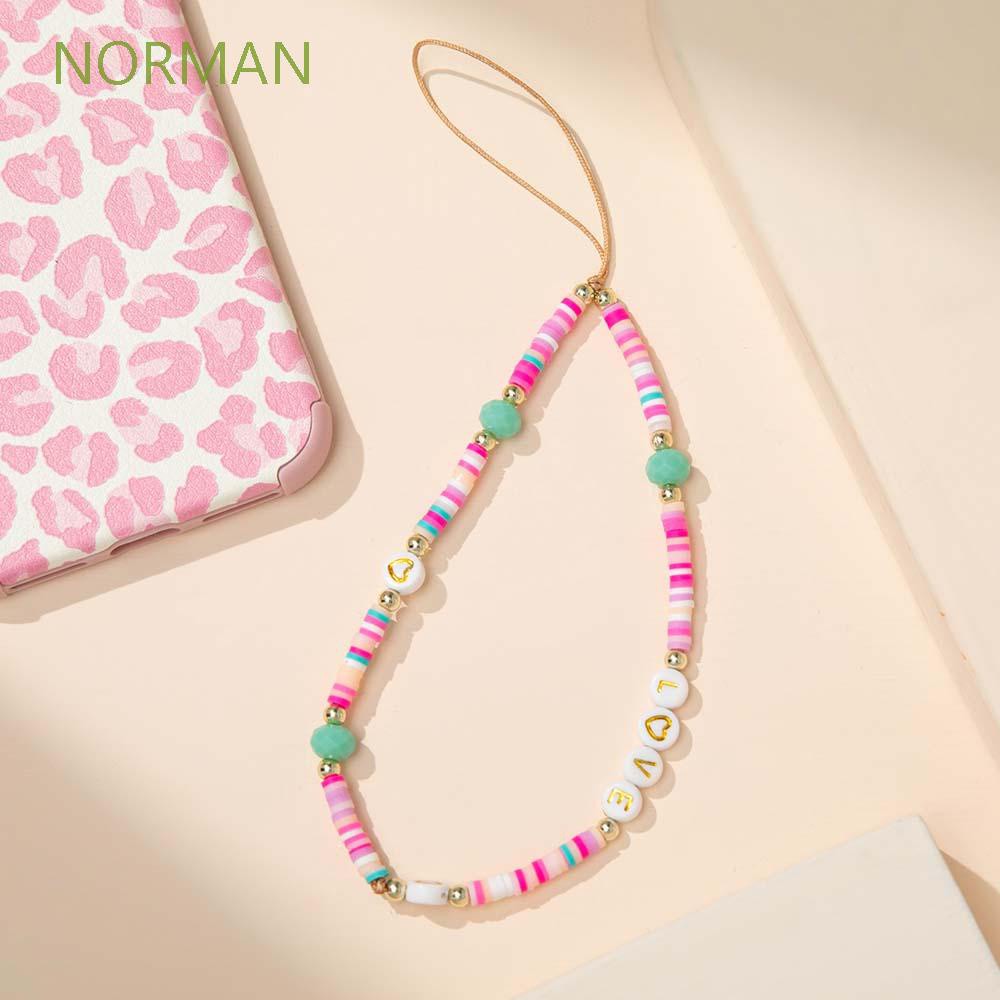 NORMAN Bohemia Mobile Phone Lanyard For Mobile Phone Case Cell Phone Lanyard Mobile Phone Strap Anti-Lost Acrylic Bead Colorful Hanging Cord Smile Ins Soft Pottery Rope