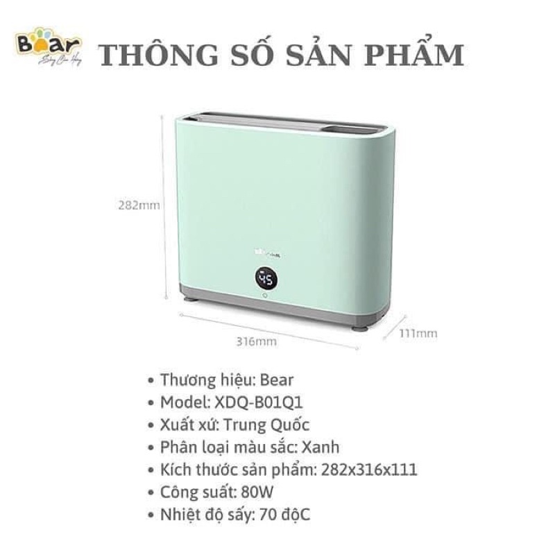 Máy Sấy Tiệt Trùng Dao Thớt Đũa Khử Khuẩn TIA UV BEAR XDQ-B01Q1 CHÍNH HÃNG.