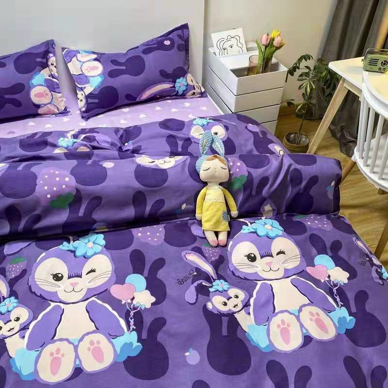 Bộ chăn ga gối cotton poly Lidaco decor phòng ngủ vintage - Thỏ Tím (SP001368)