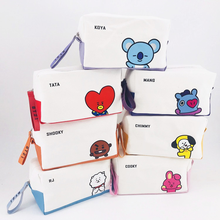 BTS BT21 Túi Vải Đựng Bút / Mỹ Phẩm Họa Tiết Bt21 Xinh Xắn