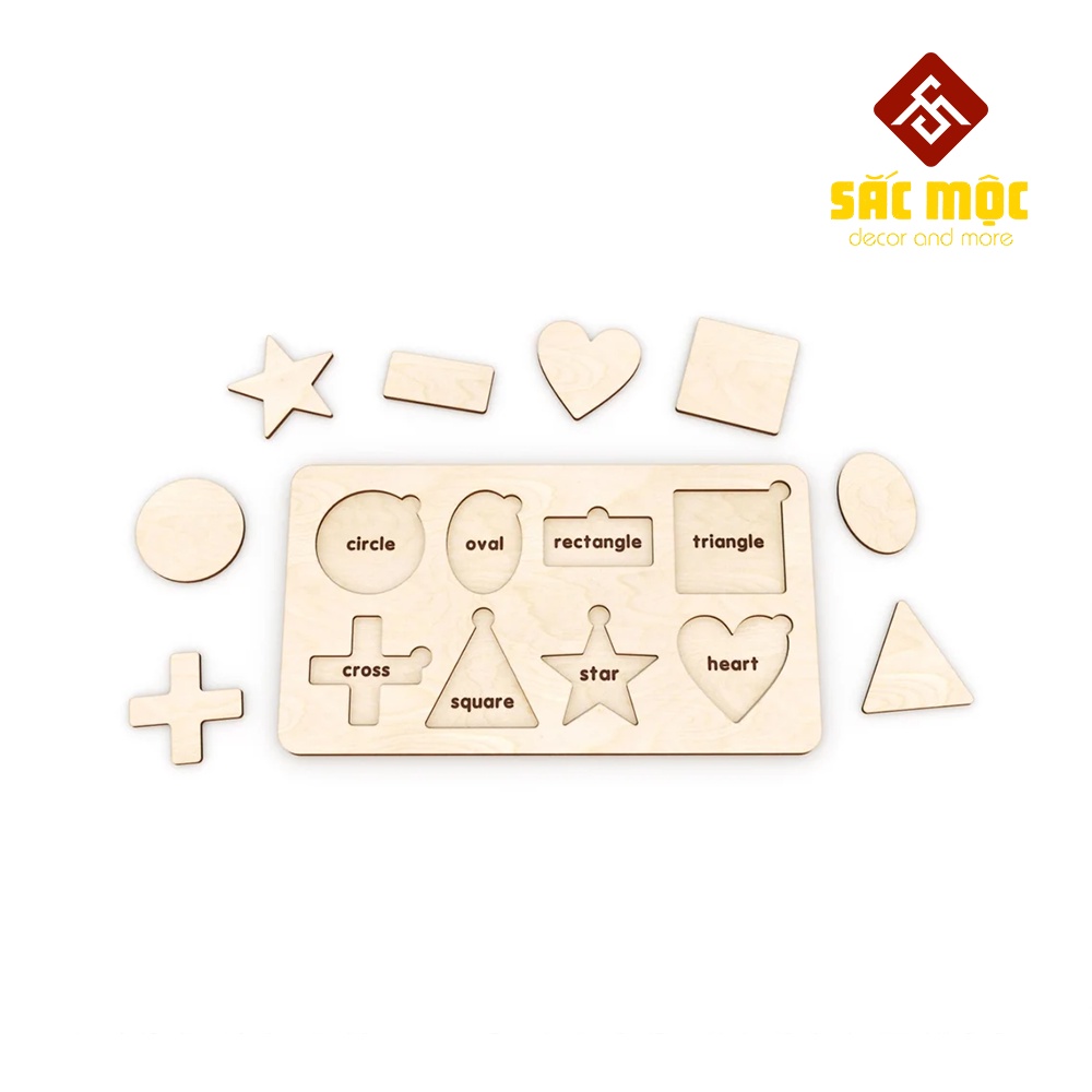 Bảng Ghép Hình Học Tiếng Anh #66 Cho Bé Bằng Gỗ | Bảng Ghép Hình Tô Màu Size 240*135 *6 mm