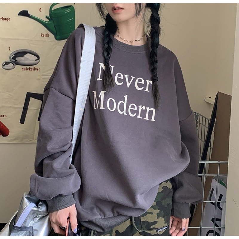 Áo sweater nỉ nam nữ form rộng chất nỉ bông 2 lớp dày đẹp in hình never