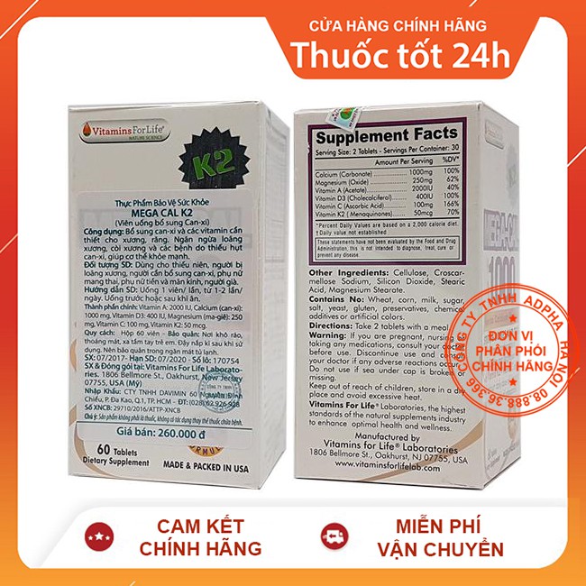 Mega Cal K2 Bổ sung 1000mg Canxi