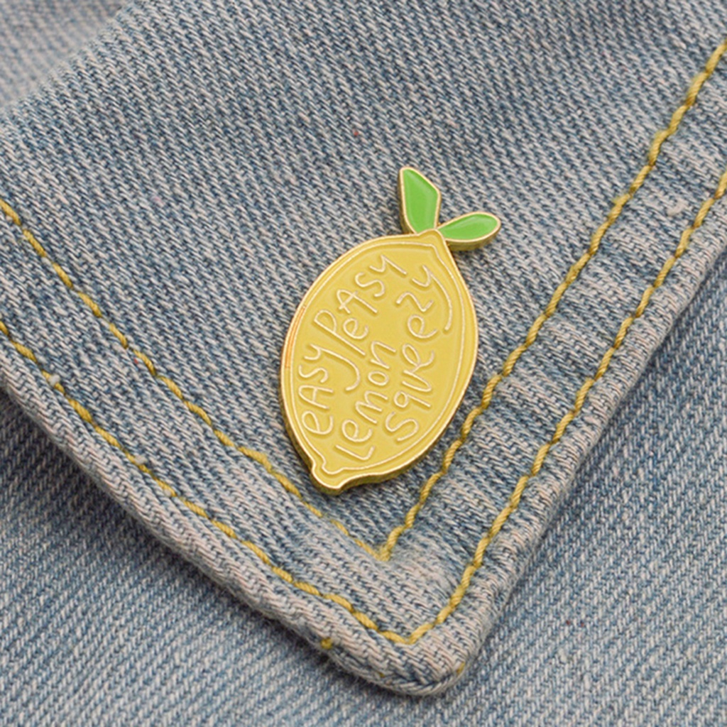 YOML✔Cartoon Lemon Enamel Letters Brooch Pin Unisex Denim Backpack Decor Party Badge