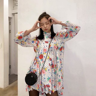 Đầm chữ A tay dài hoạ tiết hoa như Jennie Blackpink