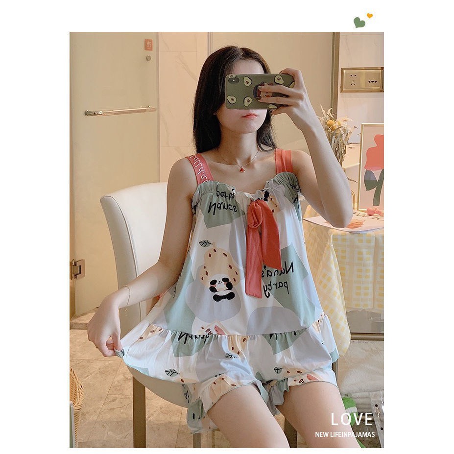 Bộ đồ bầu mặc nhà chất thun sữa họa tiết dễ thương- bộ ngủ 2 dây siêu xinh BC11
