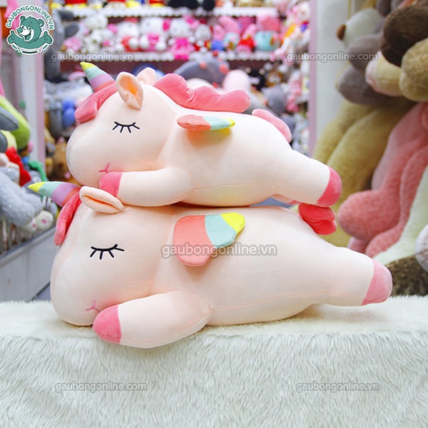 Gấu bông Unicorn nằm dễ thương chất co dãn mềm mịn cao cấp Gấu Bông Online