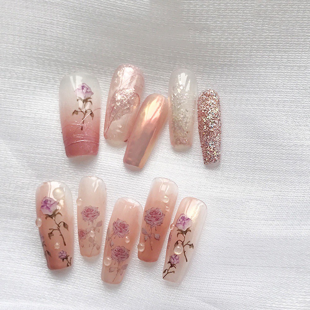 [Hàng mới về] Miếng dán trang trí móng tay in nổi họa tiết hoa hồng / khu vườn 5d phong cách Nhật Bản DIY