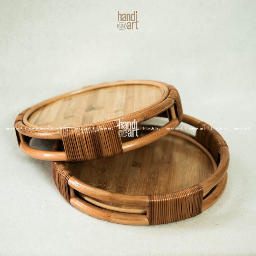 Khay song mây tròn, Khay trà bằng mây - Rattan round tray