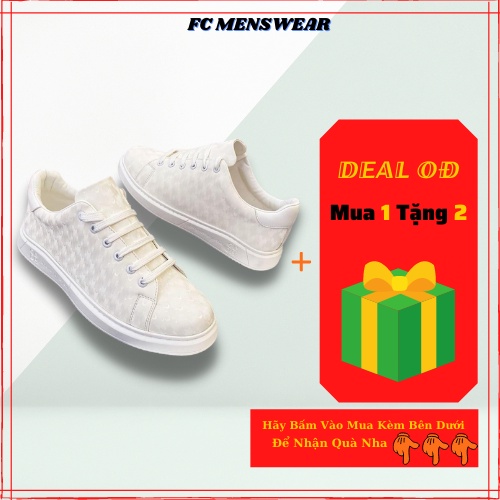 Giày Da Nam 🔴𝑭𝑹𝑬𝑬𝑺𝑯𝑰𝑷🔴  Giày Da Sneaker Nam Trắng Dập Vân Họa Tiết 3D Siêu Chất - Hàng Việt Nam Gia Công Đẹp Phong Cách