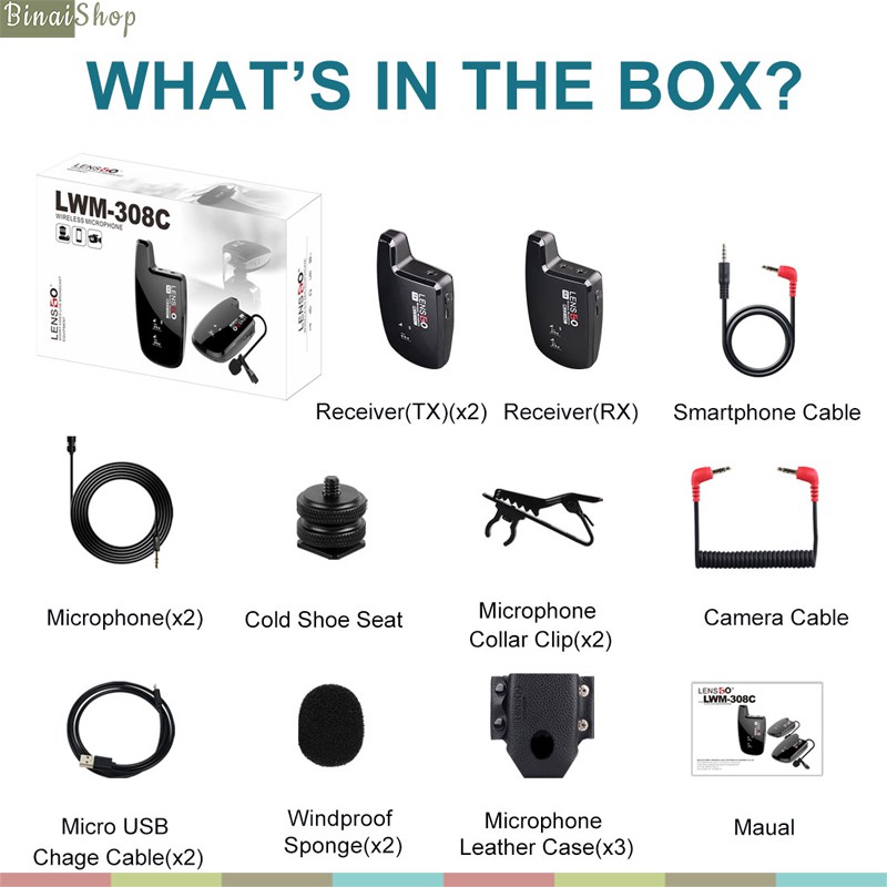 Lensgo LWM-308C double - Micro Cài Áo Không Dây, Sóng UHF, Phạm Vi Hoạt Động 50m