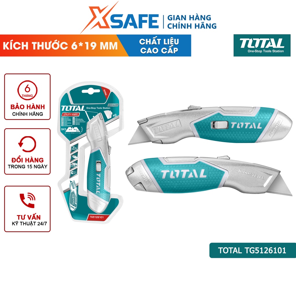 Dao rọc giấy TOTAL TG5126101 tiện dụng, kích thước 6x19mm, kèm 6 lưỡi - chính hãng