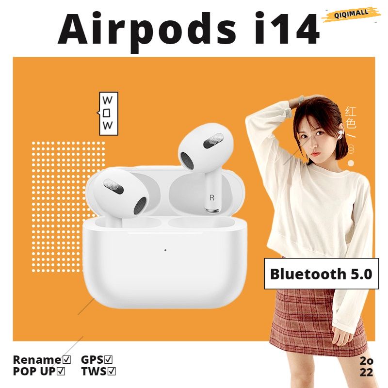 6 màu sắc TWS Bluetooth Tai Nghe i14 inPods Cảm Ứng Tai Nghe Key ko dây Headphone Earbuds Tai Nghe Thể Thao Cho IP_ QIQI