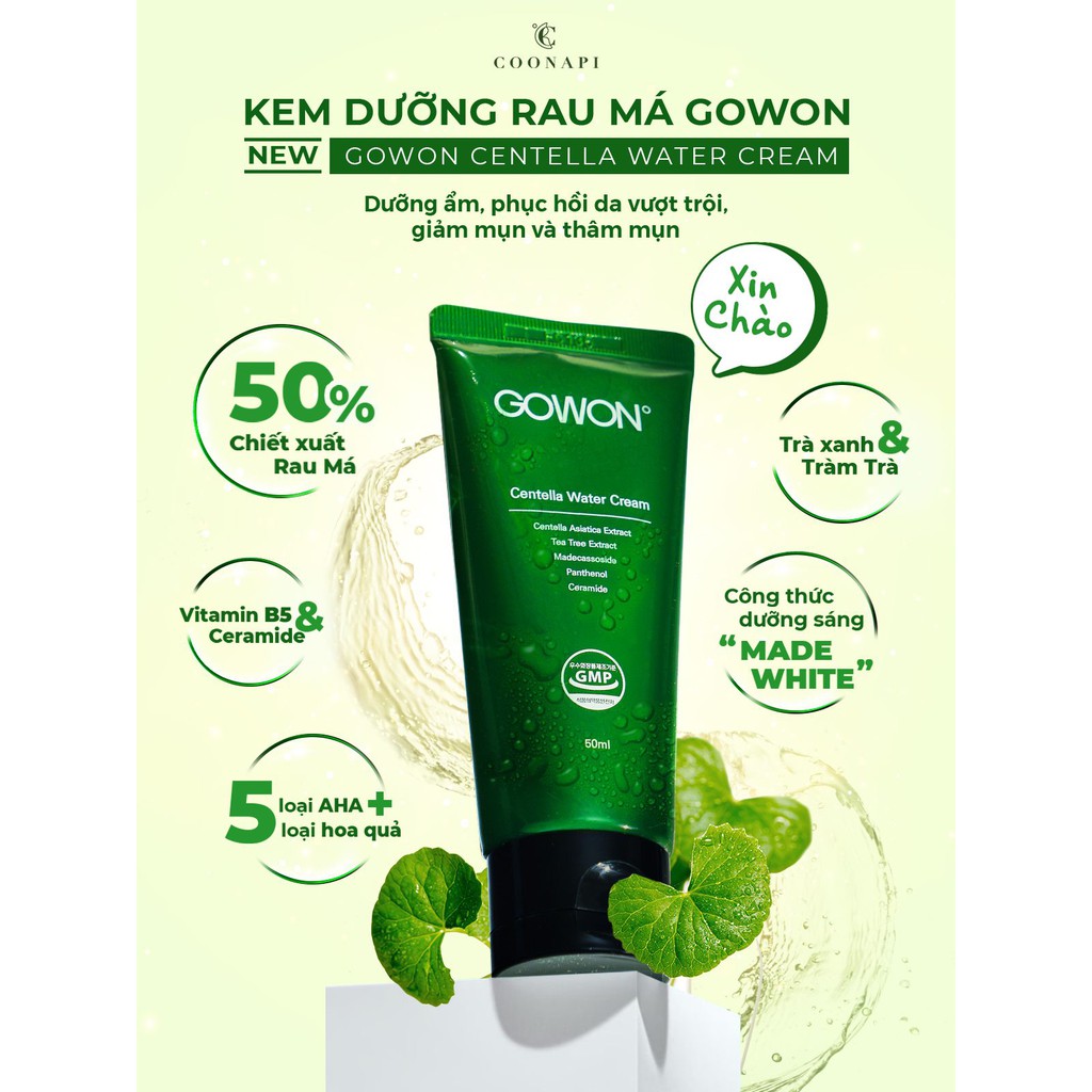 Kem Dưỡng Rau Má Phục Hồi Da Chuyên Sâu, Cải Thiện Mụn Và Thâm Mụn Gowon Centella Water Cream