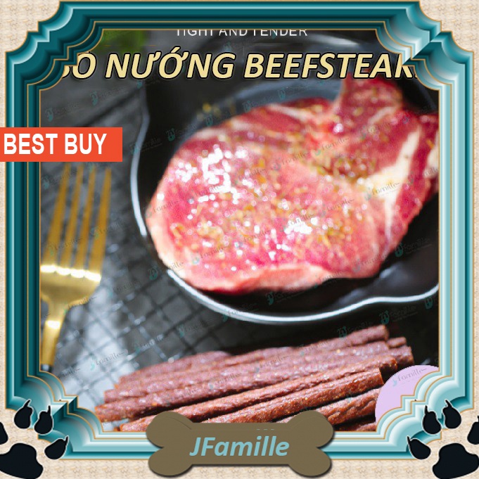 Treat Thưởng Học Lệnh JFamille, Bò Nướng Beefsteak Cao Cấp Cho Chó, Giàu Đạm & Vitamin. Gói 100gr. JF72