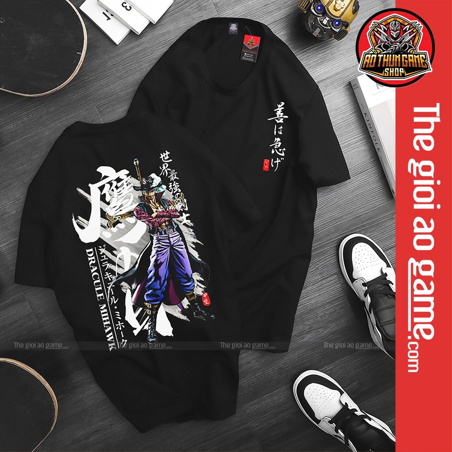 Áo one piece Mihawk nam nữ Áo thun one piece Mihawk trắng đen form rộng unisex cotton co giãn thoáng mát TGAG 01