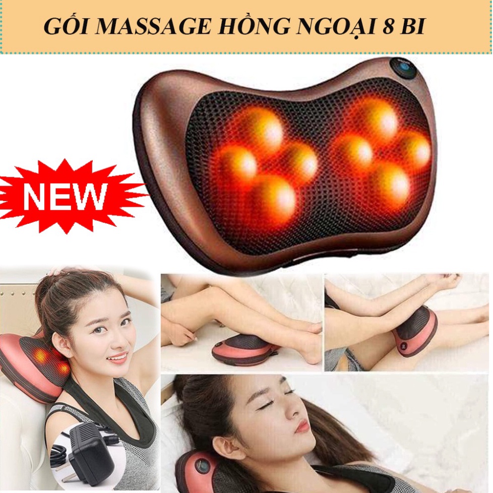Gối Massage Cổ Vai Gáy - Máy Massage Hồng Ngoại 8 Bi Có Đảo Chiều