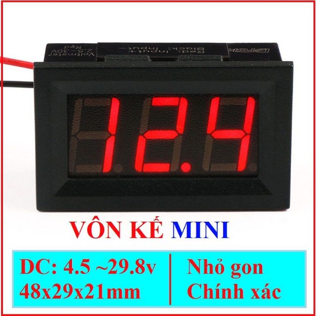 Combo 2 Vôn kế mini 2 dây đèn Led đỏ từ 4,5V đến 29V