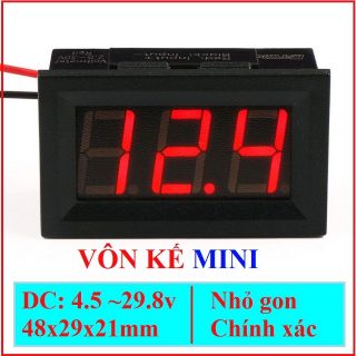 Combo 2 Vôn kế mini 2 dây đèn Led đỏ từ 4,5V đến 29V