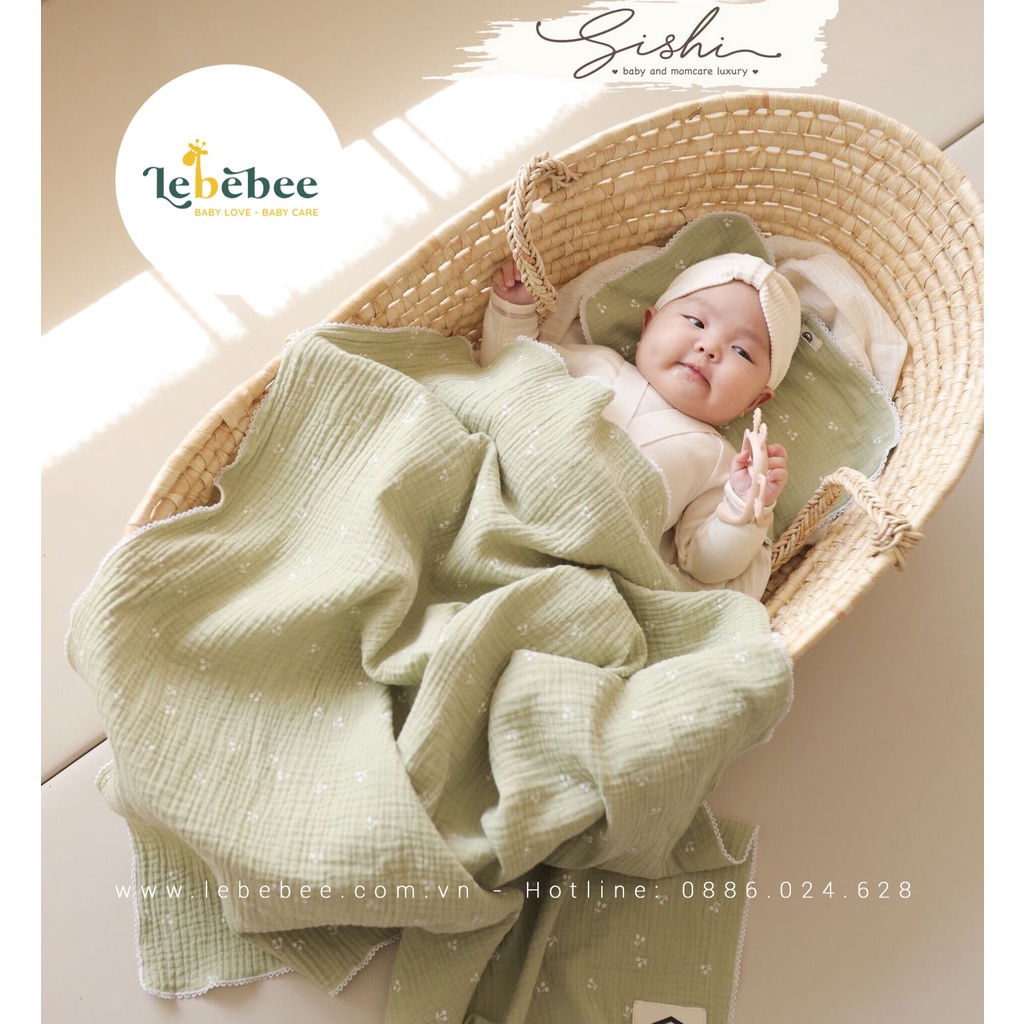 OME- Bộ chăn gối mỏng kèm lót đầu viền ren 2 lớp