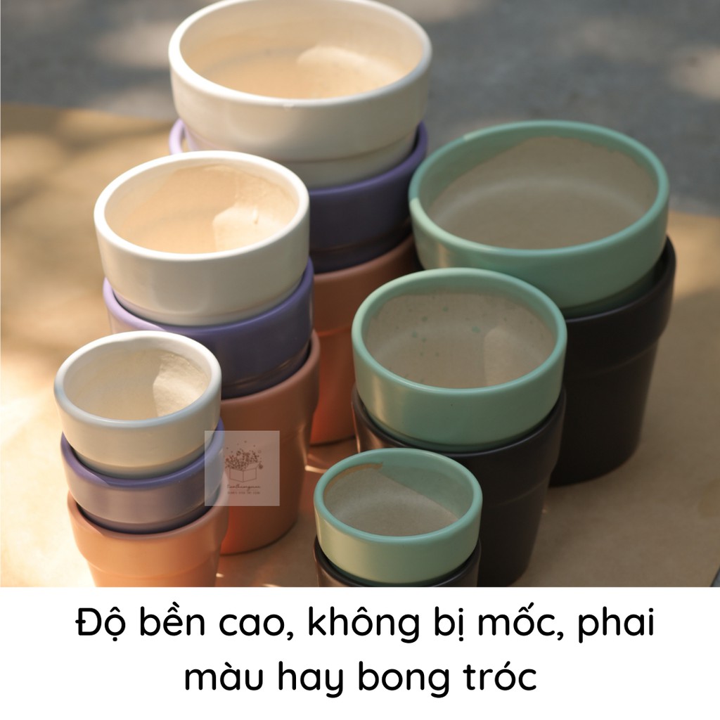 COMBO 3 CHẬU SỨ ĐỦ MÀU TRÁNG MEN - CHẬU ĐẠI - CHẬU TRUNG - CHẬU MINI