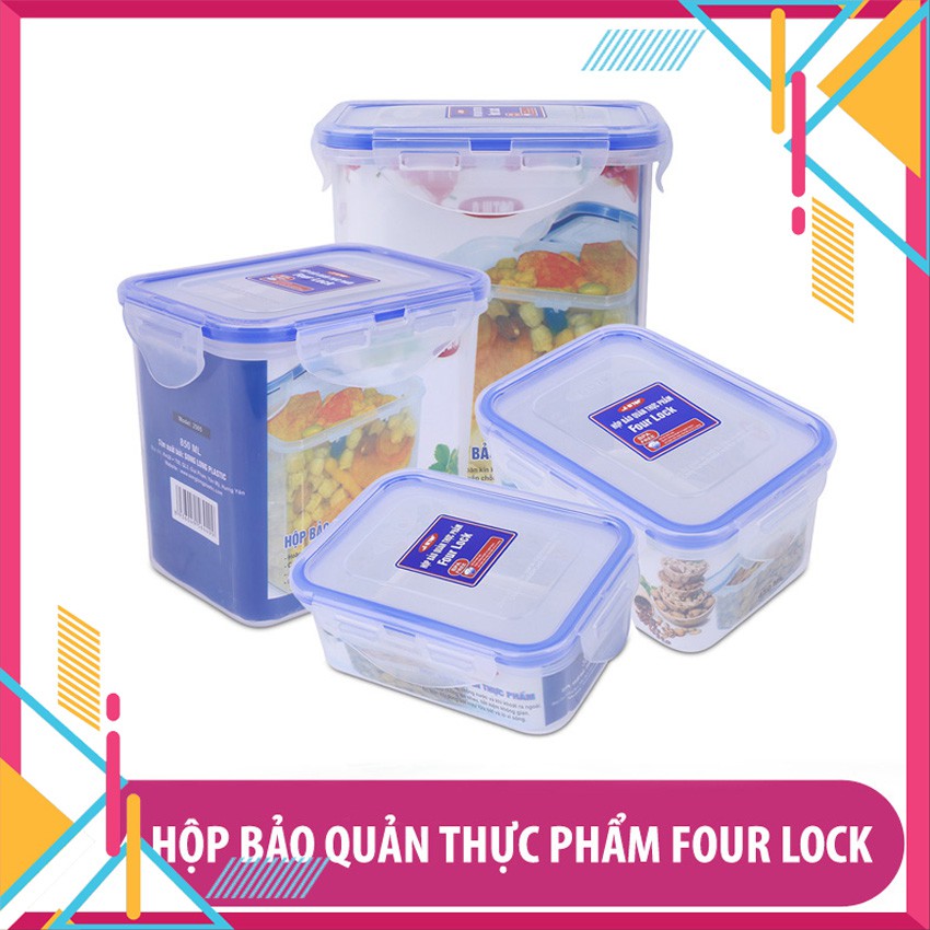 Bộ 4 hộp nhựa đựng thực phẩm, thức ăn để tủ lạnh FOUR LOCK 250X