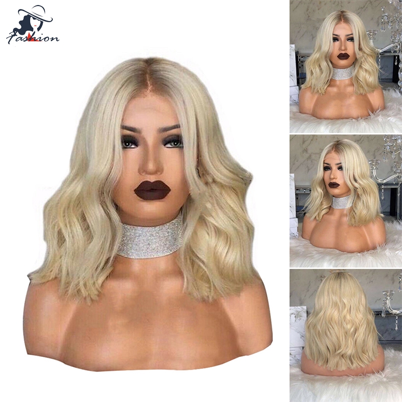 FF Women Blonde Wig Short Curly Wavy Synthetic Hair High Temperature Fiber Full Wigs