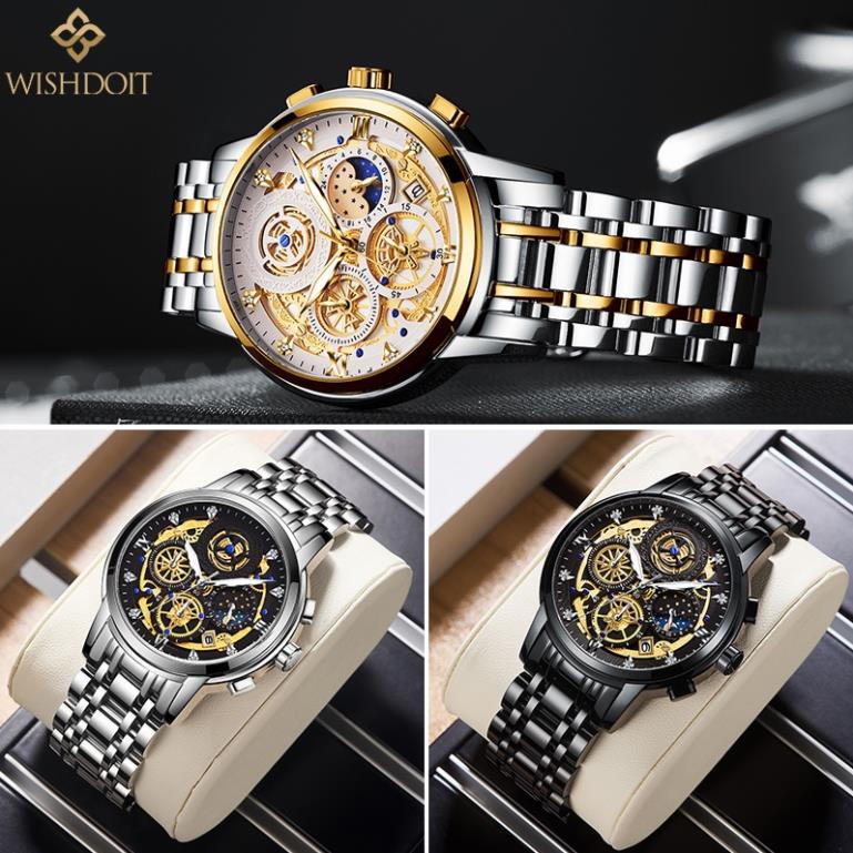 [HÀNG CHÍNH HÃNG] WISHDOIT Đồng Hồ Quartz Ba Mắt Đa Năng Dây Thép Không Gỉ Thời Trang Thể Thao Cho Nam