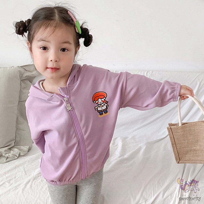 Áo khoác có mũ khóa kéo in họa tiết hoạt hình phong cách Hàn Quốc cho bé