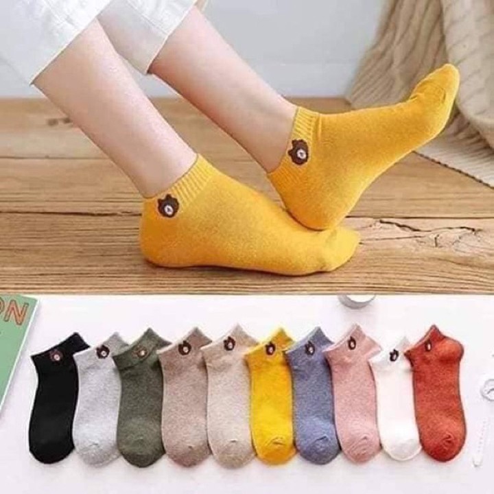 Tất Gấu Nữ Cổ Ngắn Đủ Màu Chất Cotton Cao Cấp Mềm Mịn