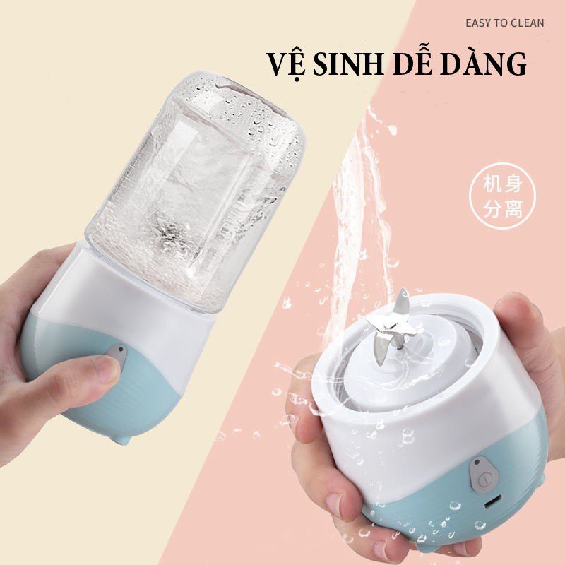 (6 LƯỠI) Máy Xay Sinh Tố Cầm Tay Mini 6 Lưỡi, Xạc Pin Tiện Dụng, Dung Tích 300ml