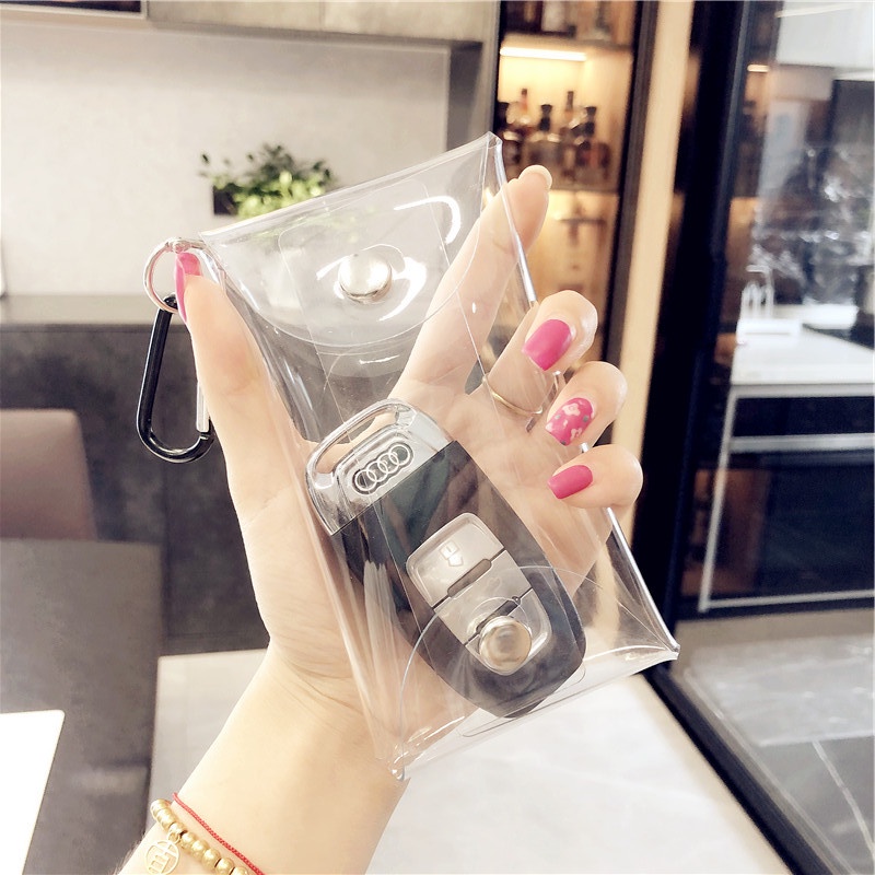 Bóp ví mini trong suốt kèm móc khóa sticker trang trí dễ thương độc lạ treo balo túi xách