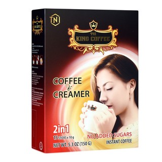 Cà Phê Hòa Tan 2IN1 Cà phê và bột kem không sữa KING COFFEE - Hộp 15 gói x 10g - Không đường