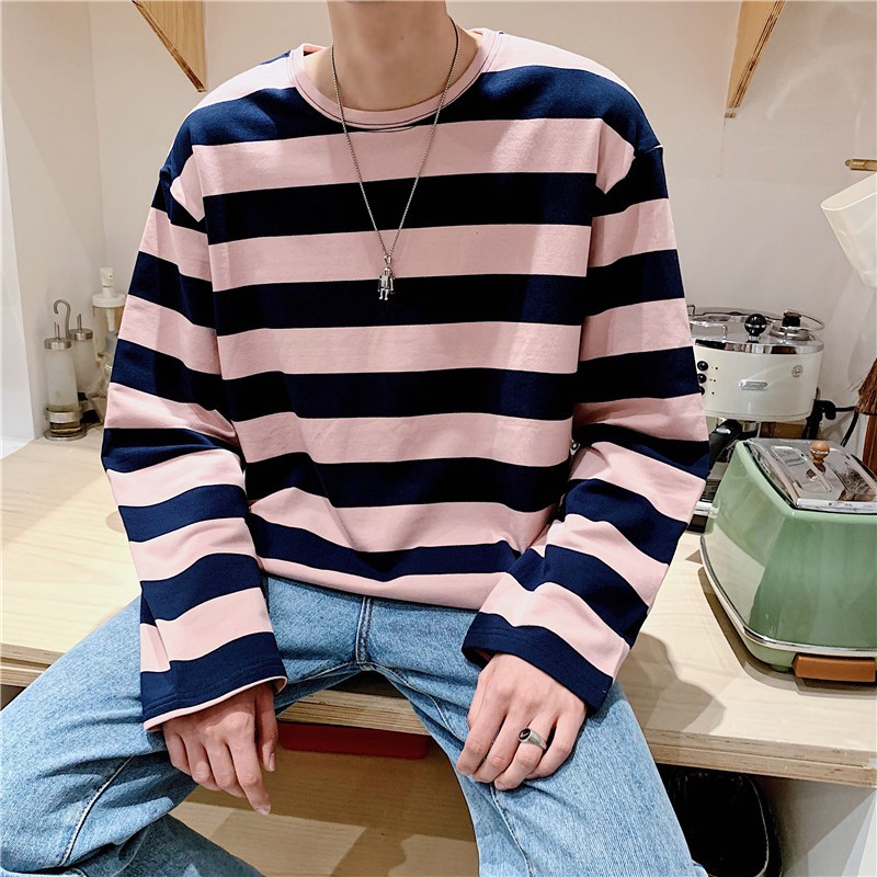 Áo Sweater Tay Dài Dáng Rộng Kẻ Sọc Trắng Đen Thời Trang Cho Cặp Đôi