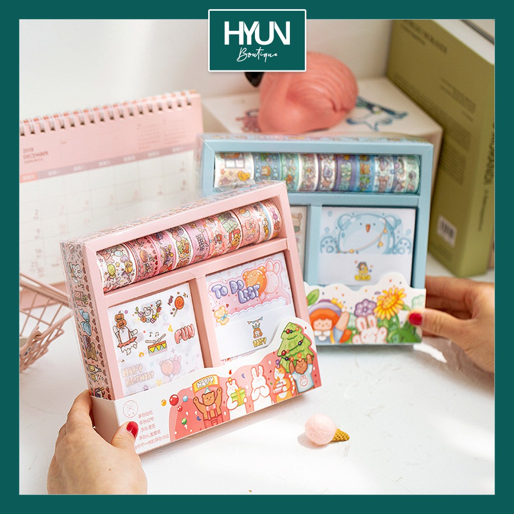 STICKER DÁN CUTE - 10 tờ - 10 cuộn washi tape - 30 tờ giấy note - Fruit fairy tales - HYUN BOUTIQUE