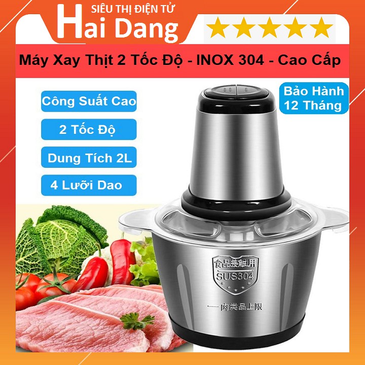 Máy Xay Thịt Inox, 4 Lưỡi Đa Năng, 2 Tốc Độ, Công Suất 250W- Xay Thịt, Xay Tỏi Ớt, Xay Rau Củ Quả - BH 12 Tháng