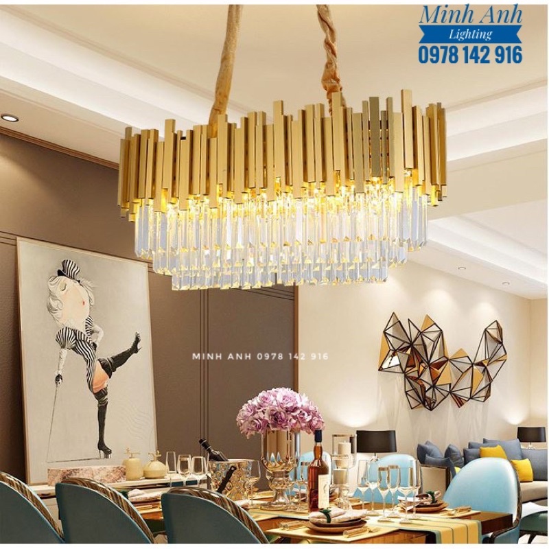 Đèn Thả Pha Lê K9 L120cm Gắn Trần Phòng Khách Bàn Ăn Sảnh Nhà Hàng Tặng Kèm Bóng LED Minh Anh