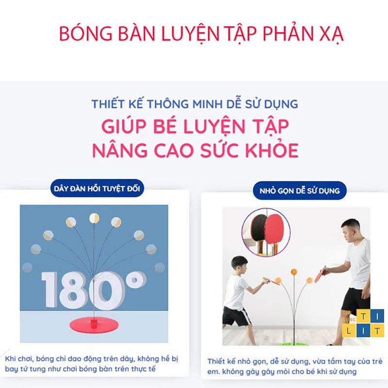 Bộ bóng bàn phản xạ cho bé vợt gỗ free tab - Đồ chơi thể thao lắc lư tập luyện phản xạ [BÓNG BÀN]