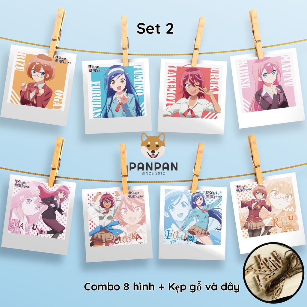 Combo 8 ảnh card lomo polaroid trang trí Anime Gintama, Bokuben, Miku Racing, Seishun Buta Yaro (tặng kèm dây và kẹp)