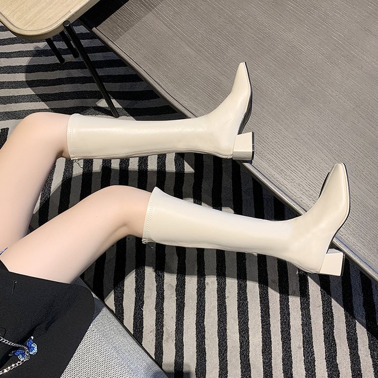 Giày bốt ống cao mũi tròn phối khóa kéo thời trang cho nữ | BigBuy360 - bigbuy360.vn