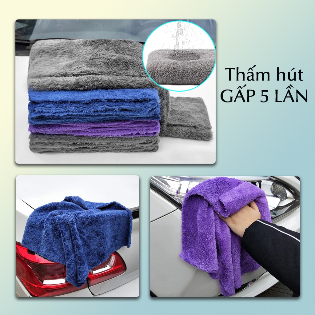 Khăn lau ô tô xe hơi cao cấp TINTIN AUTOCARE lông cừu dày siêu mềm siêu thấm nước gấp 5 lần trọng lượng khăn