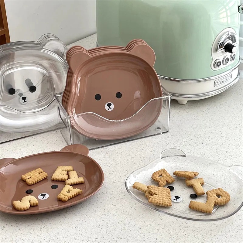 Set 8 Đĩa Nhựa Hình Gấu Đựng Thức Ăn Vặt Đa Năng Kèm Khay Tiện Lợi
