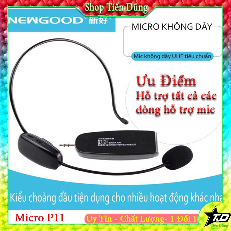 [Mã ELHACE giảm 4% đơn 300K] Mic trợ giảng không dây Newgood P11 chạy sóng UHF phù hợp tất cả dòng máy hỗ trợ mic