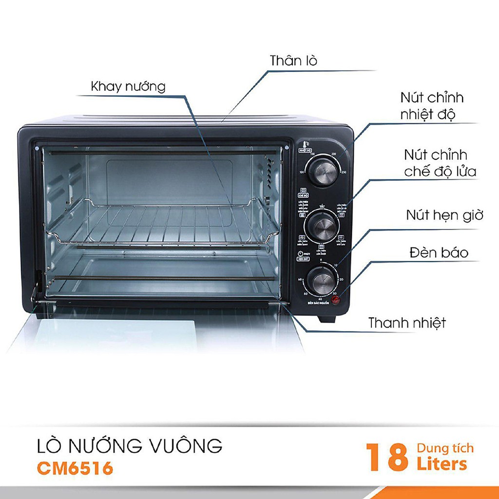 Lò nướng điện đa năng 18 lít Comet CM6516 - nướng trên dưới - bảo hành 12 tháng - Alo Bếp Xinh