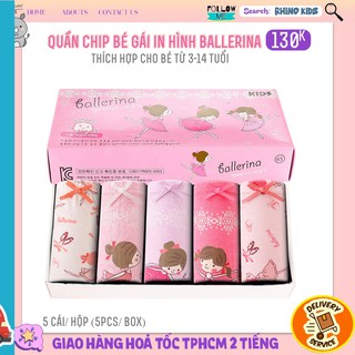 Combo 5 Quần chip cho bé gái in hình cô gái múa ba lê Ballerina chất liệu cotton phong cách Hàn Quốc