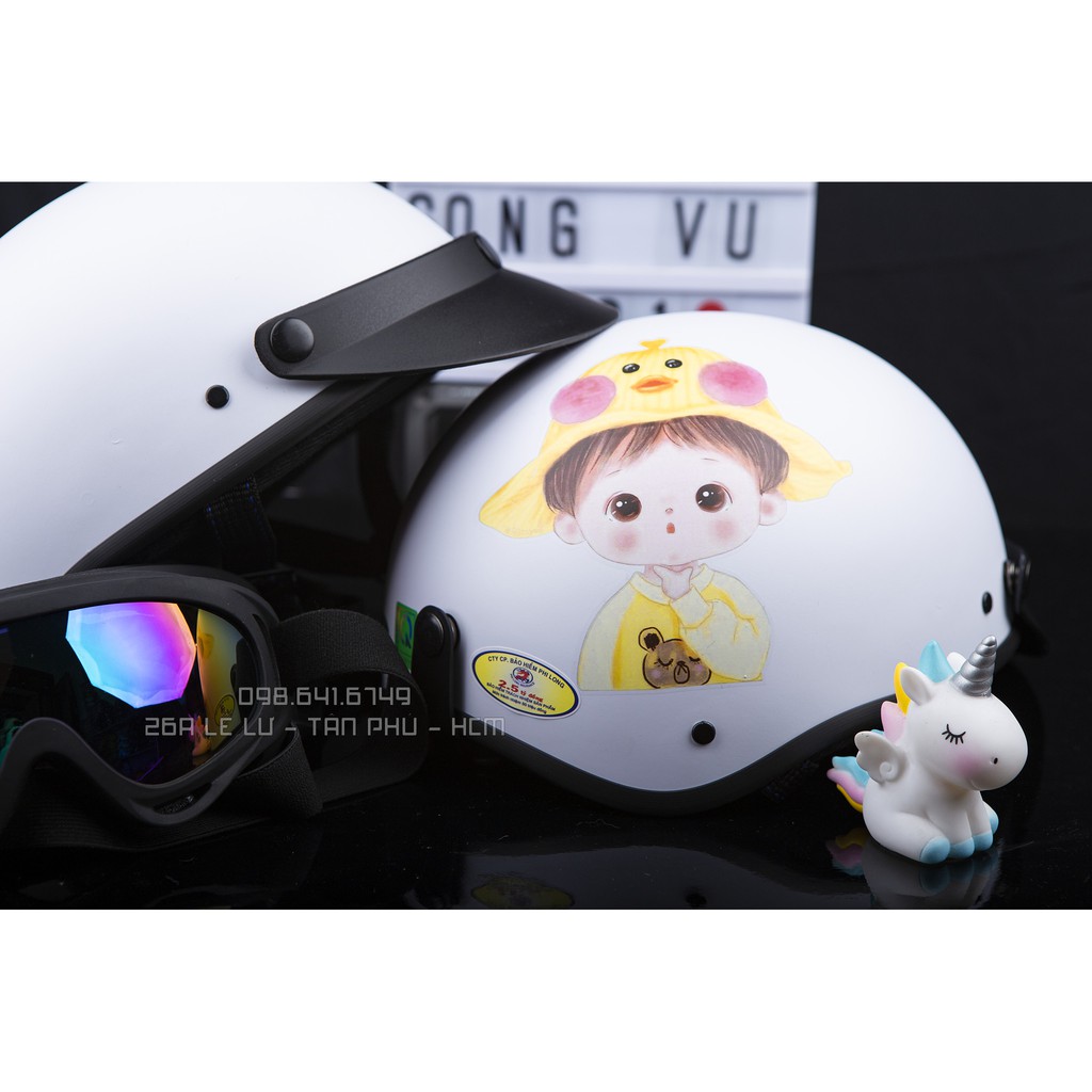 MŨ NÓN BẢO HIỂM NGƯỜI LỚN HÌNH CHIBI - MÀU TRẮNG