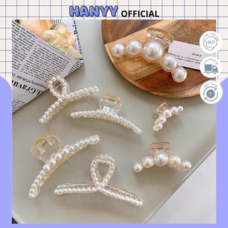 Kẹp tóc càng cua Hàn Quốc cặp tóc đính hạt trai trắng hot trend